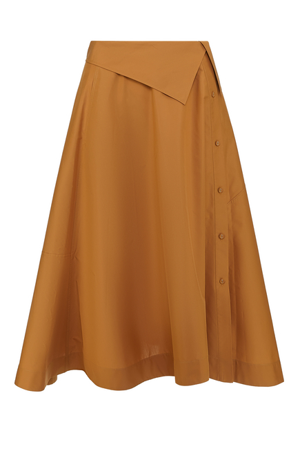 Draped Cotton-Blend Poplin Midi Skirt